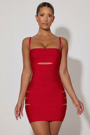 Cut-Out Bodycon Mini Dress in Red