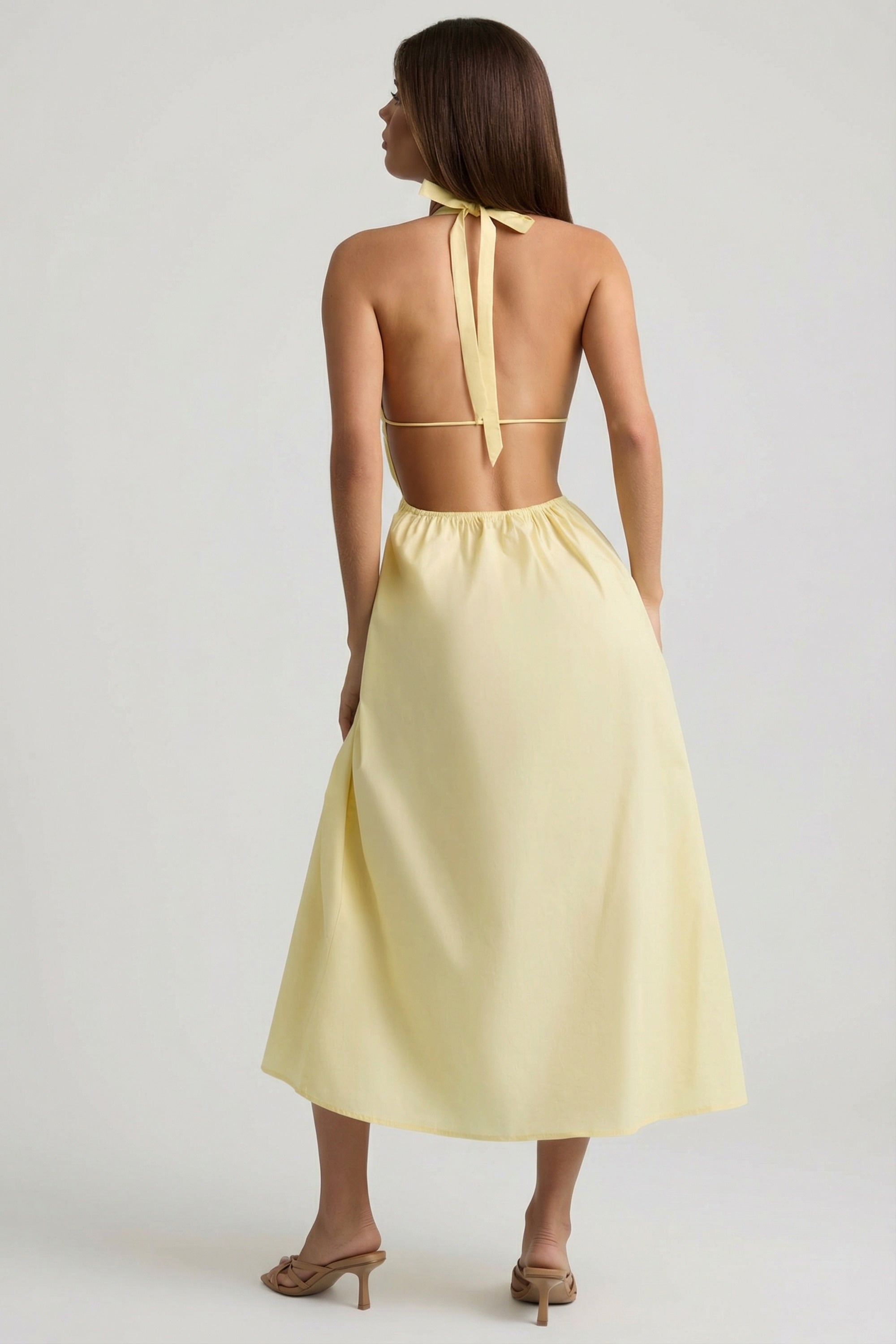Backless Cotton-Poplin Midaxi Dress in Lemon Yellow - 4