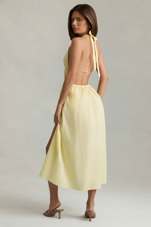 Backless Cotton-Poplin Midaxi Dress in Lemon Yellow