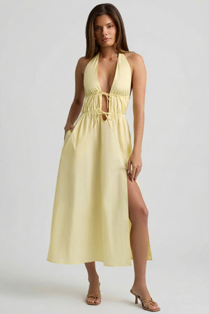 Backless Cotton-poplin Midaxi Dress in Lemon Yellow - 12 | Oh Polly Backless Cotton-poplin Midaxi Dress in Lemon Yellow - 12 | Oh Polly