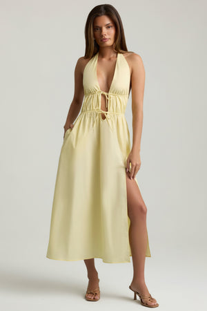 Backless Cotton-Poplin Midaxi Dress in Lemon Yellow