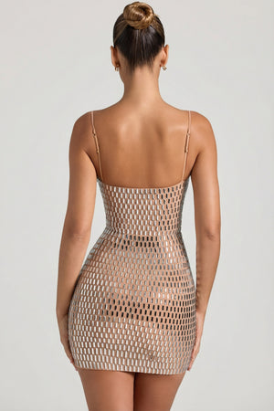 Alanni Embellished Cut-Out Mini Dress in Honey | Oh Polly Alanni Embellished Cut-Out Mini Dress in Honey | Oh Polly