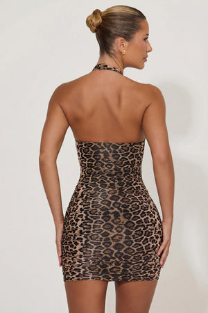 Oh Polly's Sierra Skye wearing the Alena Mini Dress in Leopard Sheer Jersey fabric perfect for clubbing with friends