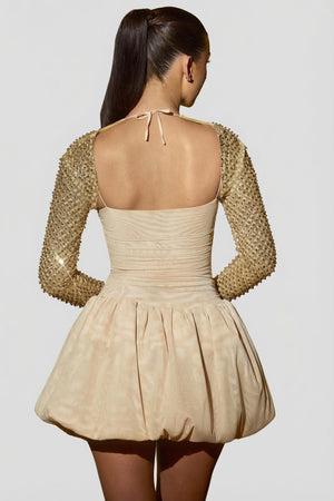 Embellished Bubble Hem Mini Dress in Gold - 4 | Oh Polly Embellished Bubble Hem Mini Dress in Gold - 4 | Oh Polly