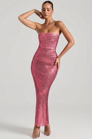 long pink summer dress Embellished Strapless Bandeau Maxi Dress in Watermelon - 4
