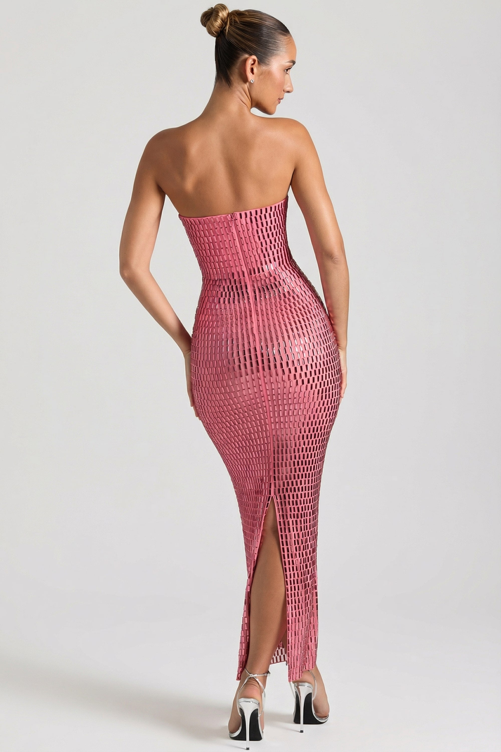 Embellished Strapless Bandeau Maxi Dress in Watermelon - 4