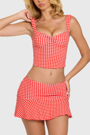 Modal Ruched Bust Top in Red Gingham
