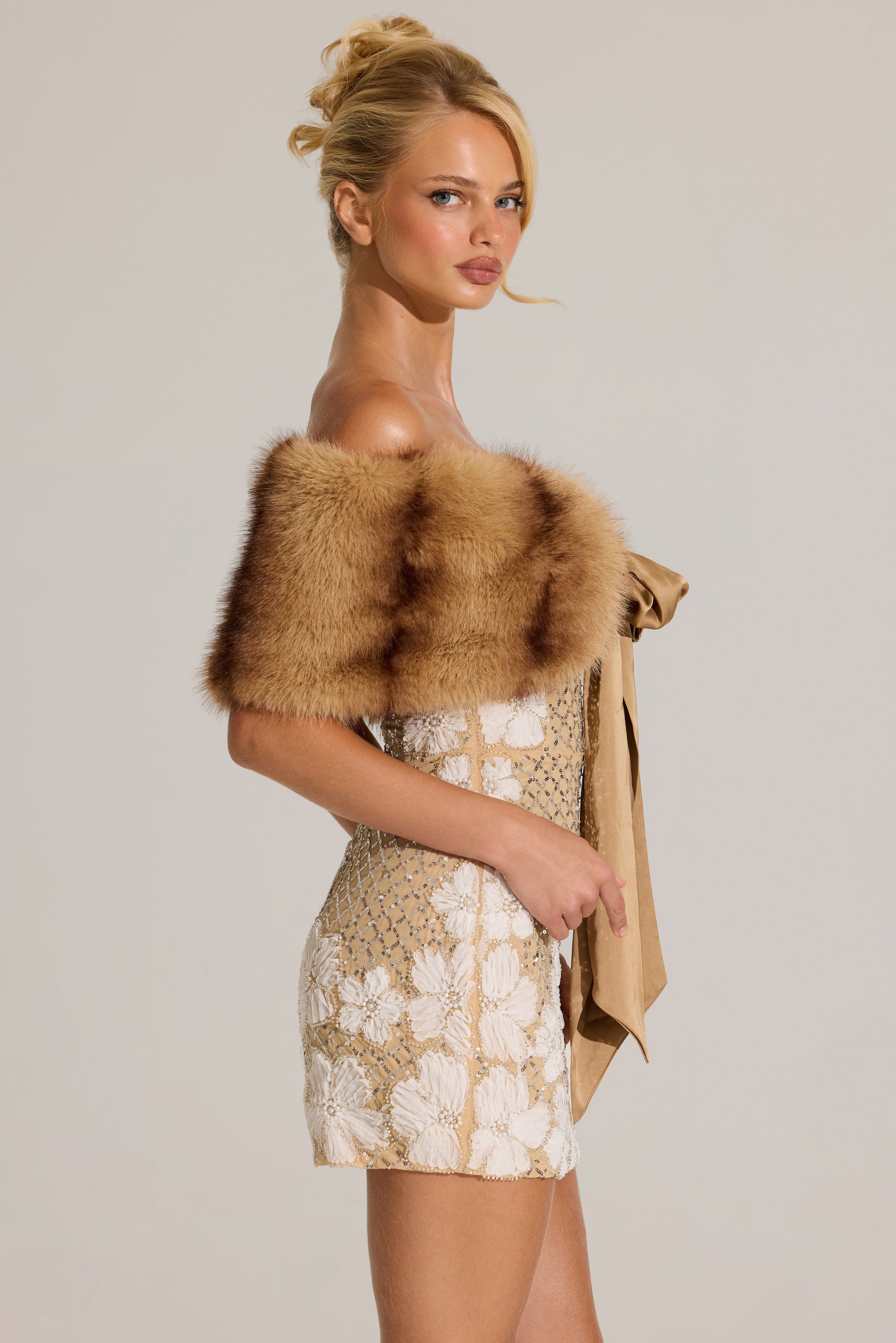 Fur Ribbon-Tie Stole in Mink