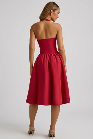 Halterneck Bow-Detail Midi Dress in True Red - 2 | Oh Polly Halterneck Bow-Detail Midi Dress in True Red - 2 | Oh Polly