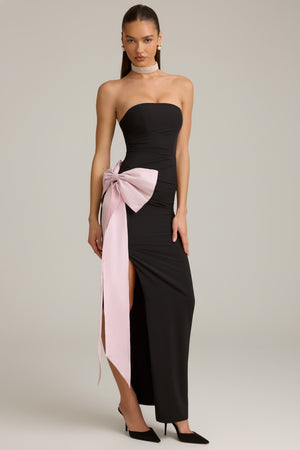 Strapless Bow-Detail Maxi Dress in Black