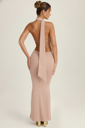 Anneka Scarf-Detail Cut-Out Halterneck Maxi Dress in Warm Peach | Oh Polly Anneka Scarf-Detail Cut-Out Halterneck Maxi Dress in Warm Peach | Oh Polly