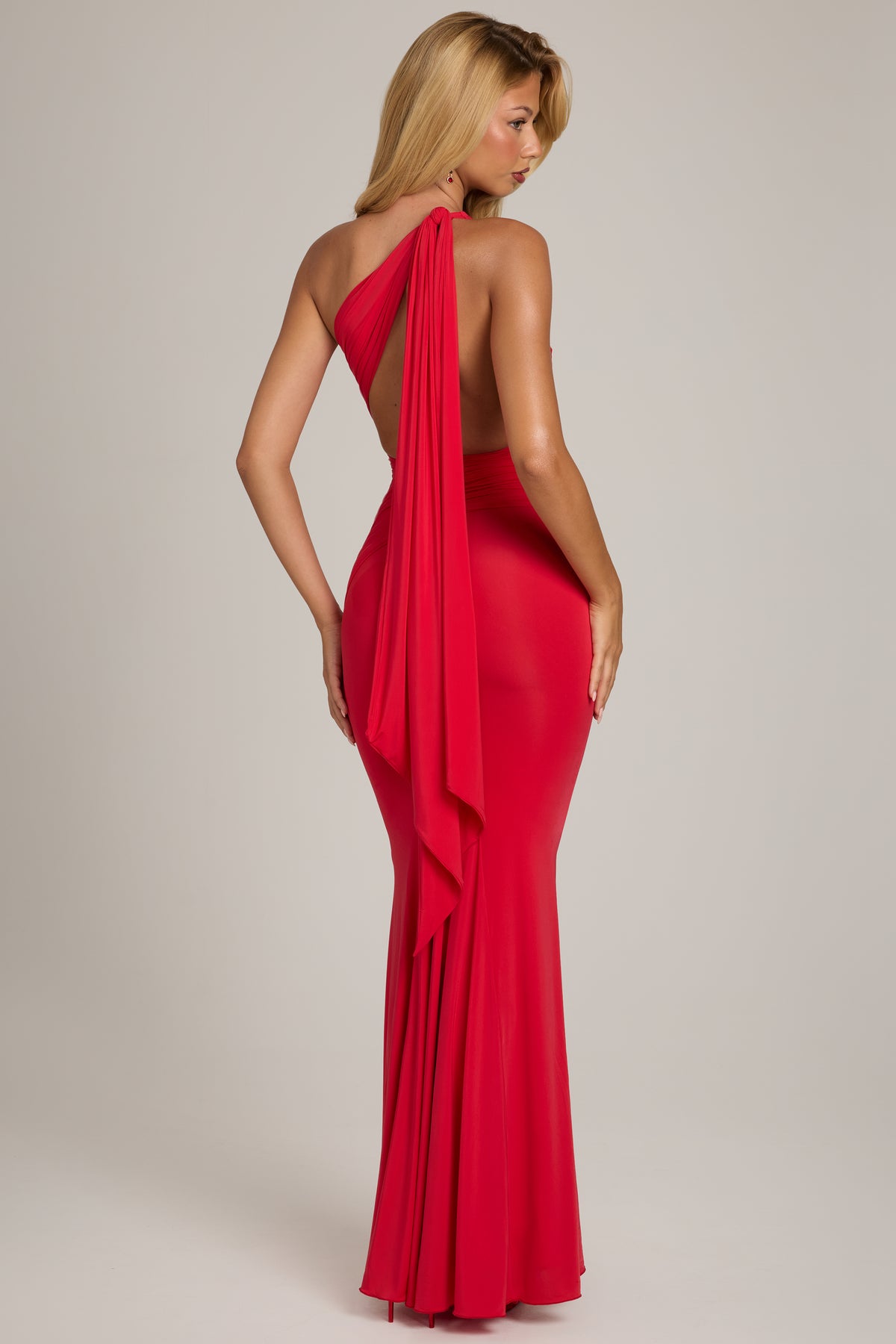 Jersey One-Shoulder Maxi Dress in Scarlet Red