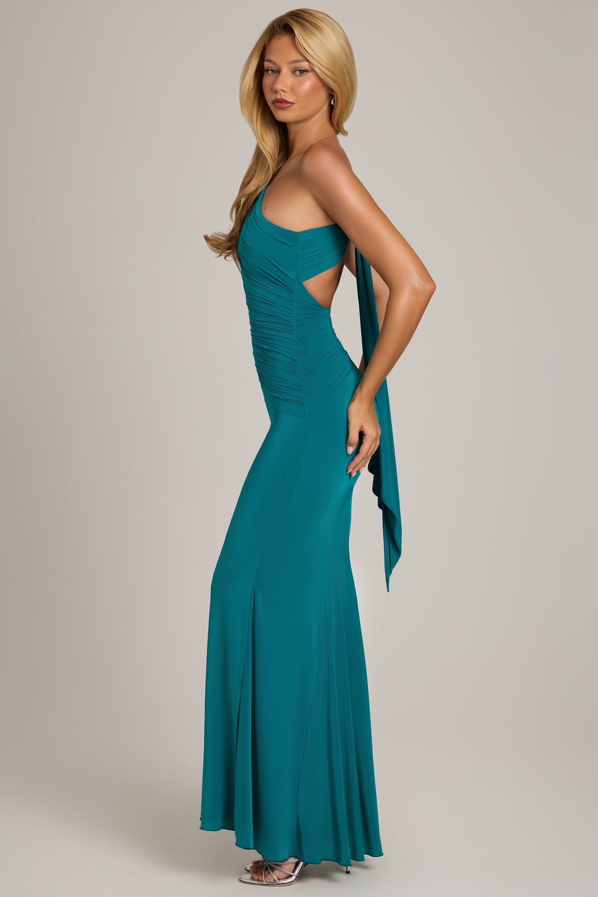 Jersey One-Shoulder Maxi Dress in Teal