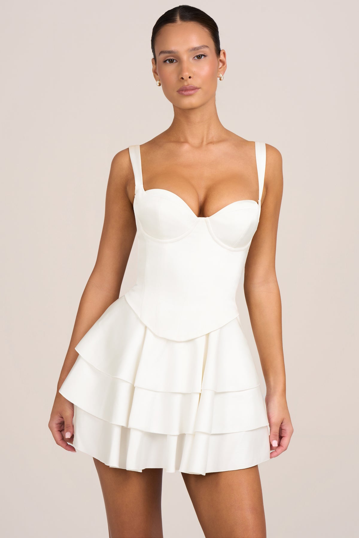 Satin Corset Mini Dress in White - 1