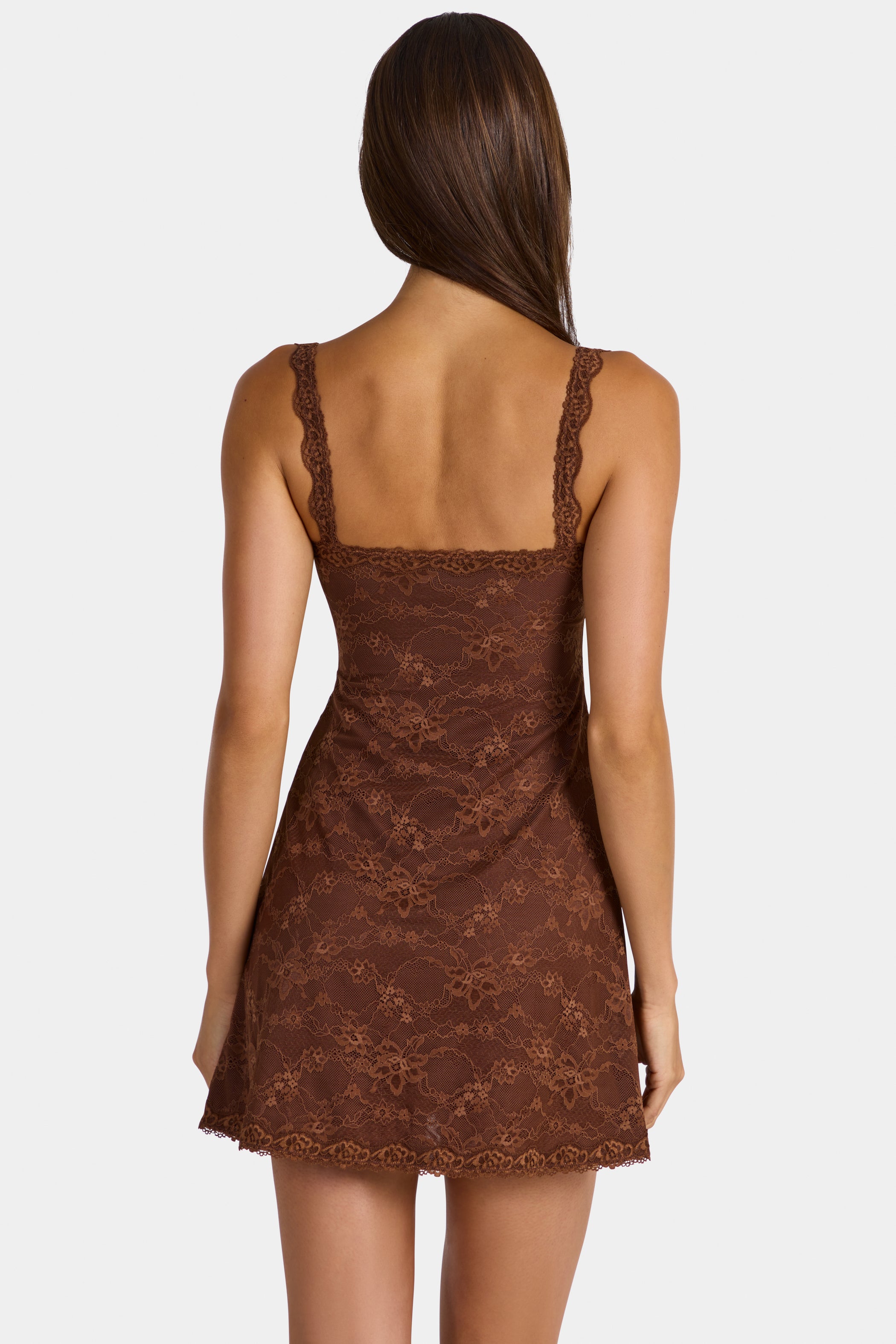 Lace Mini Dress in Cocoa Brown