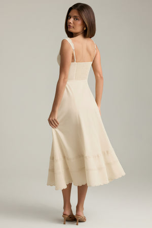 Cotton-Poplin A-Line Midaxi Dress in Ivory