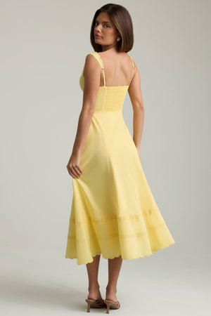 Cotton-Poplin A-Line Midaxi Dress in Pastel Yellow