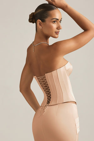 Lace-Up Corset Top in Beige Gold