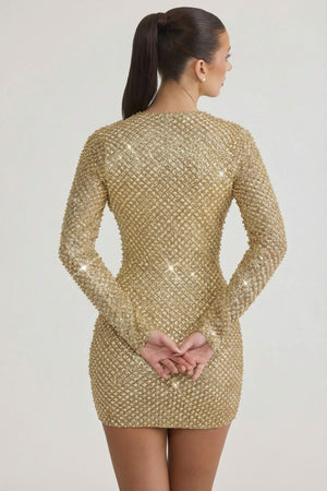 Arlowe Embellished Cowl-Neck Mini Dress in Gold | Oh Polly Arlowe Embellished Cowl-Neck Mini Dress in Gold | Oh Polly
