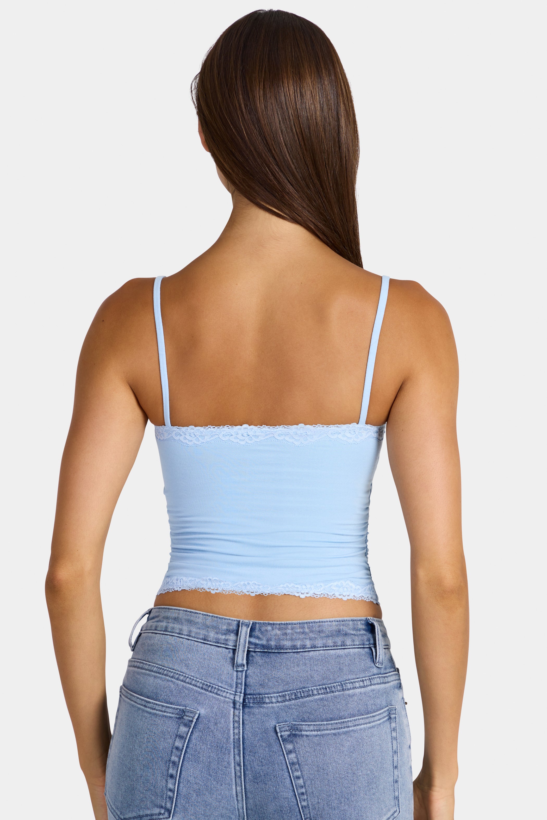 Modal Lace-Trim Peekaboo Tank Top in Arctic Blue