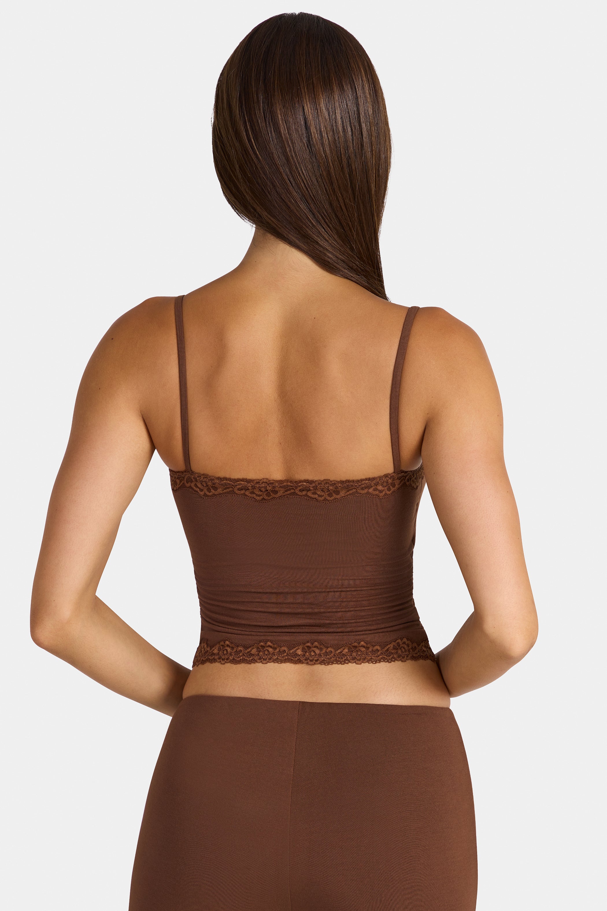 Modal Lace-Trim Peekaboo Tank Top in Cocoa Brown