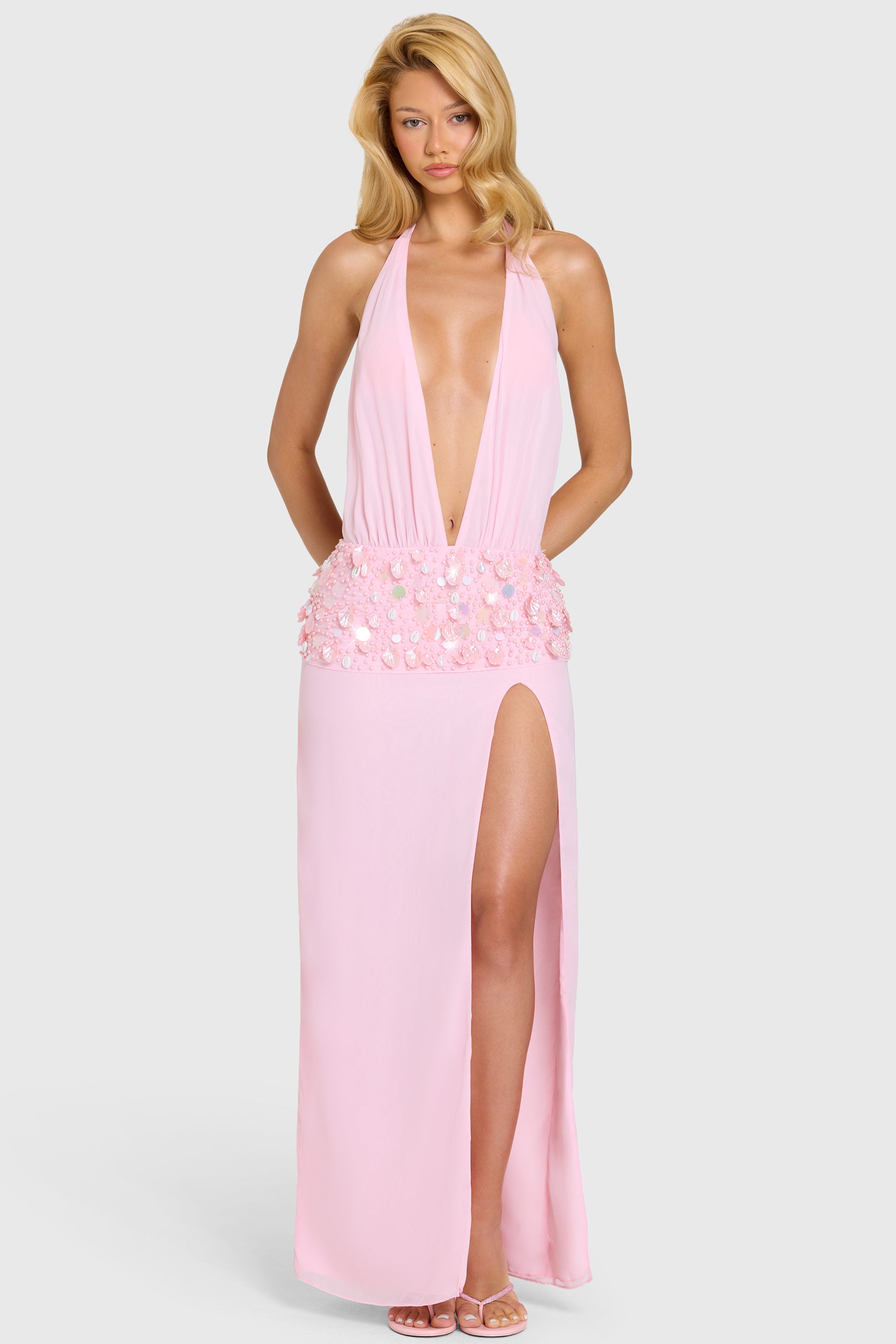 Embellished Waist Maxi Dress in Bubblegum Pink