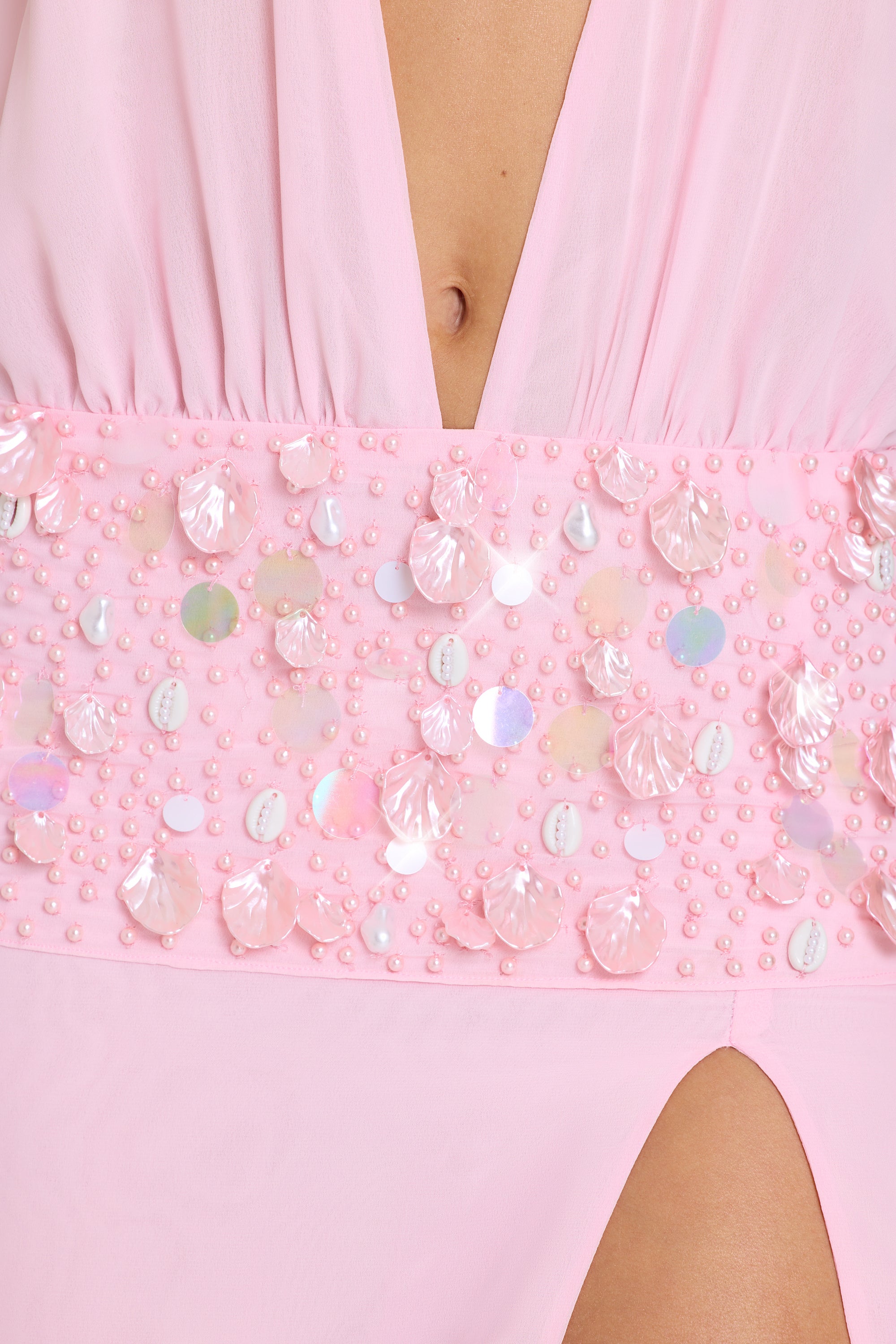 Embellished Waist Maxi Dress in Bubblegum Pink