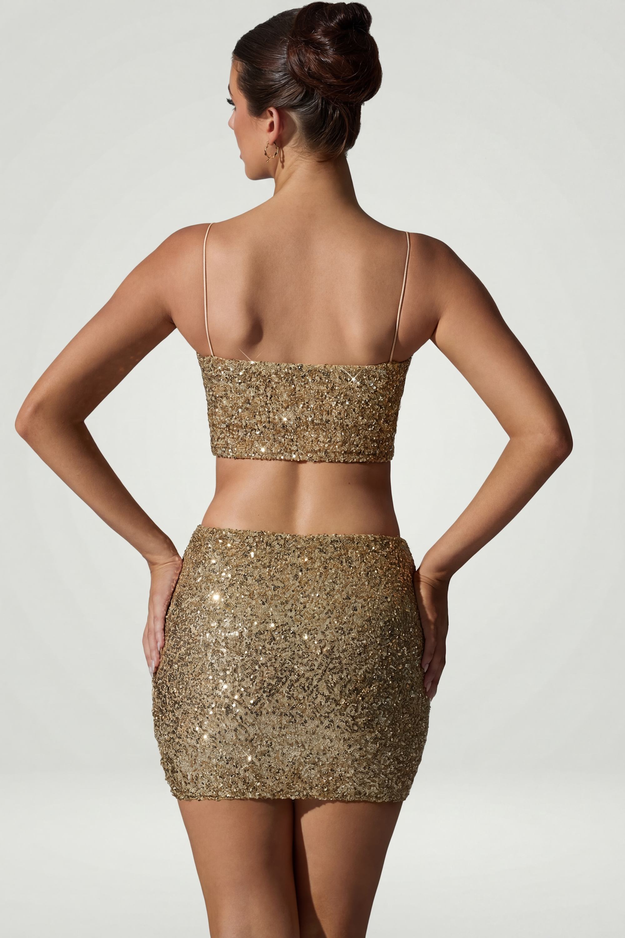Embellished Mid-Rise Mini Skirt in Gold