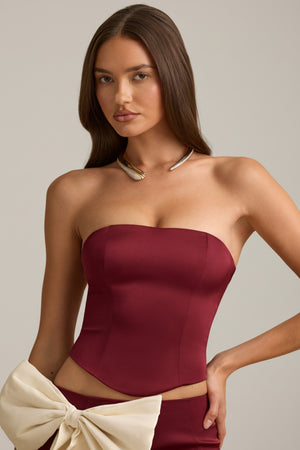 Cut-Out Bow-Detail Corset Top in Wine Red