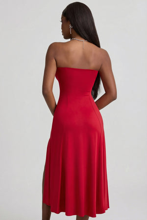 Slinky Jersey Strapless A-Line Midaxi Dress in True Red - XXS | Oh Polly Slinky Jersey Strapless A-Line Midaxi Dress in True Red - XXS | Oh Polly