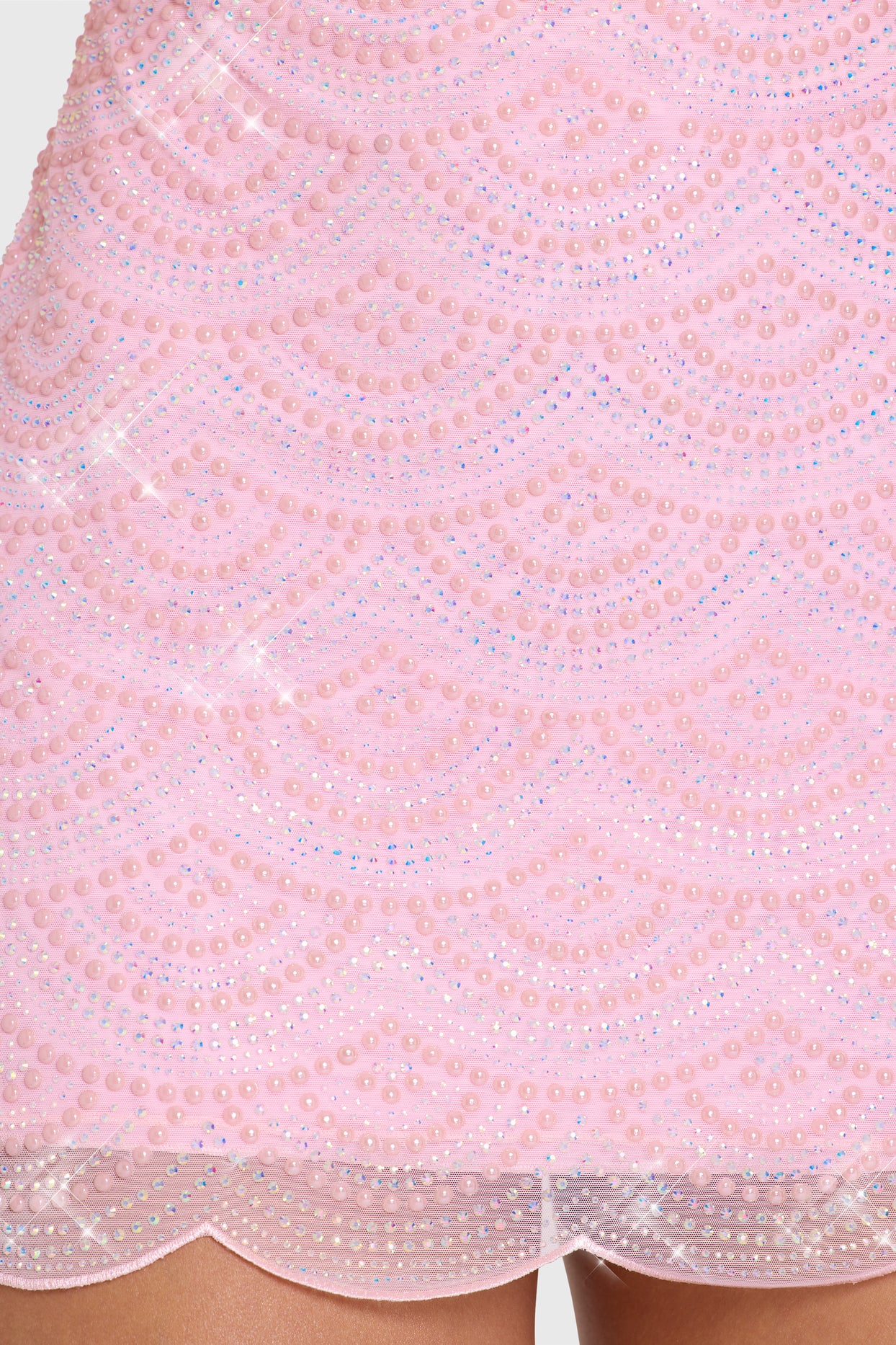 Embellished Square-Neck Mini Dress in Bubblegum Pink - 5