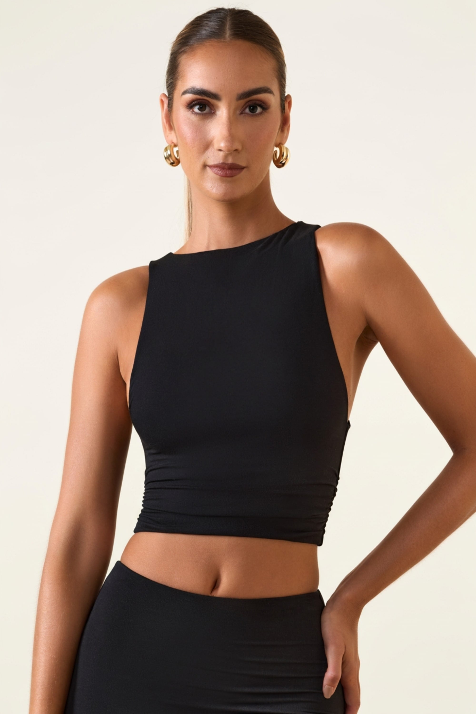 Aya Modal Boat-Neck Tank Top in Black | Oh Polly
