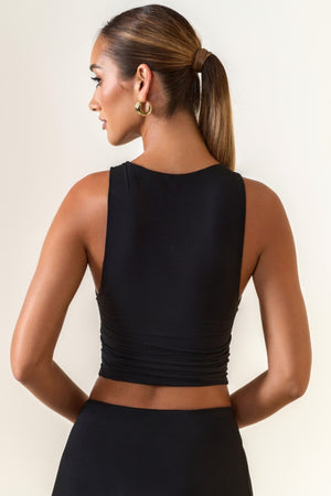 Oh Polly's Priscilla wearing the Aya Full Top in Black Modal fabric perfect for dinner dates