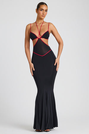Contrast Stitch Cut Out Evening Gown in Black | Oh Polly Contrast Stitch Cut Out Evening Gown in Black | Oh Polly