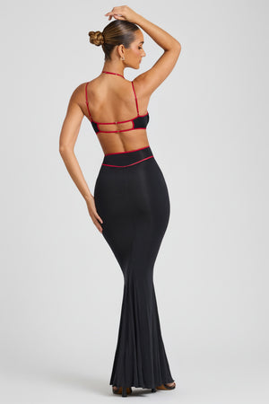 Contrast Stitch Cut Out Evening Gown in Black | Oh Polly Contrast Stitch Cut Out Evening Gown in Black | Oh Polly