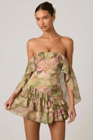 Birdie Off-Shoulder Ruffled Mini Dress in Floral Multi Print | Oh Polly Birdie Off-Shoulder Ruffled Mini Dress in Floral Multi Print | Oh Polly
