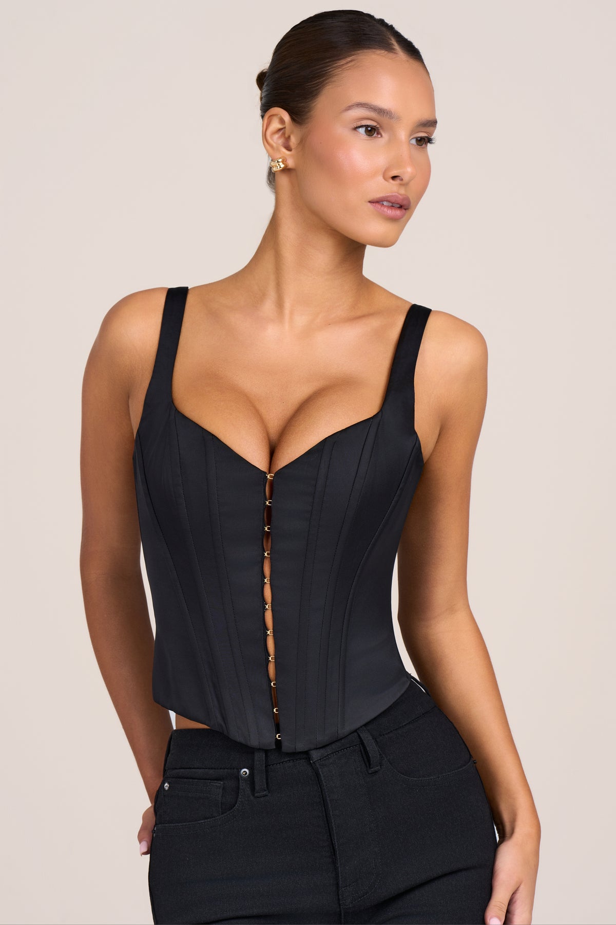Satin Corset Top in Black - 1