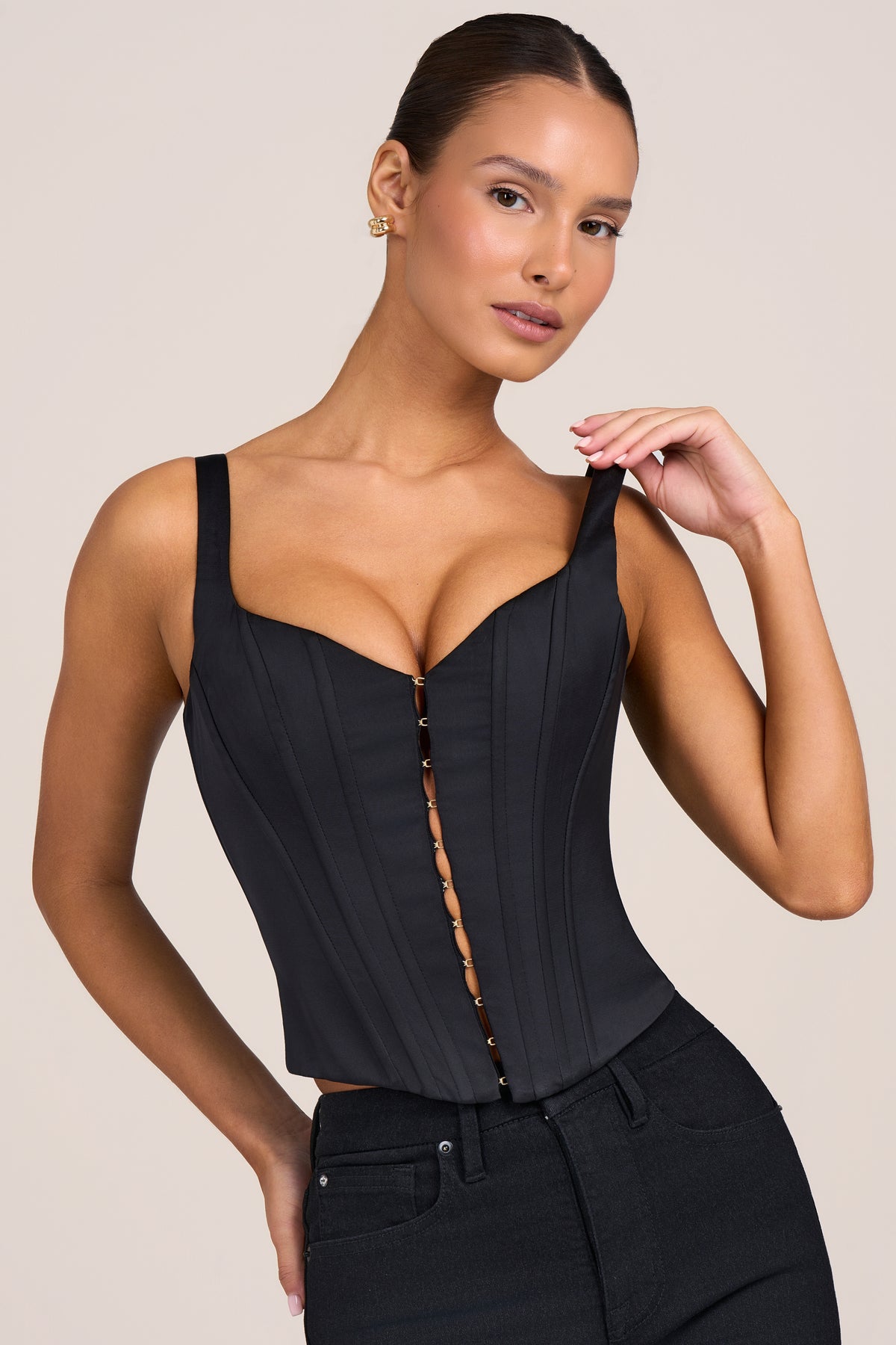Satin Corset Top in Black