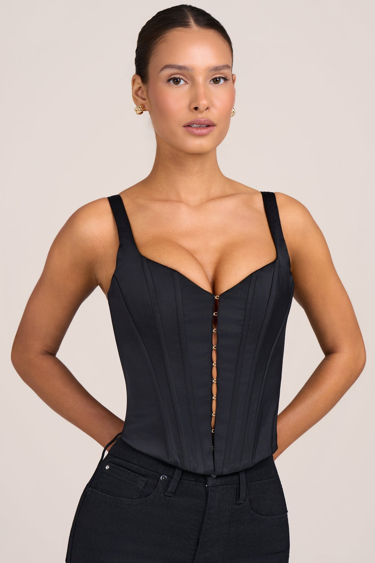 Satin Corset Top in Black - 1