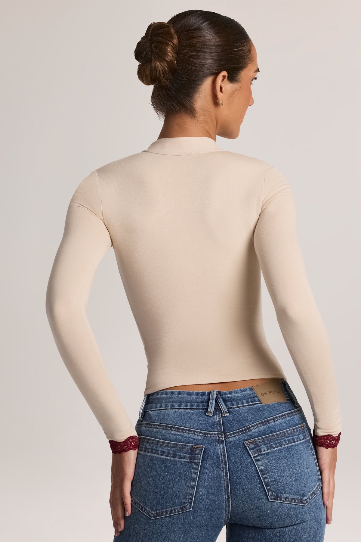 Modal Lace-Trim Long-Sleeve Top in Oat - 2