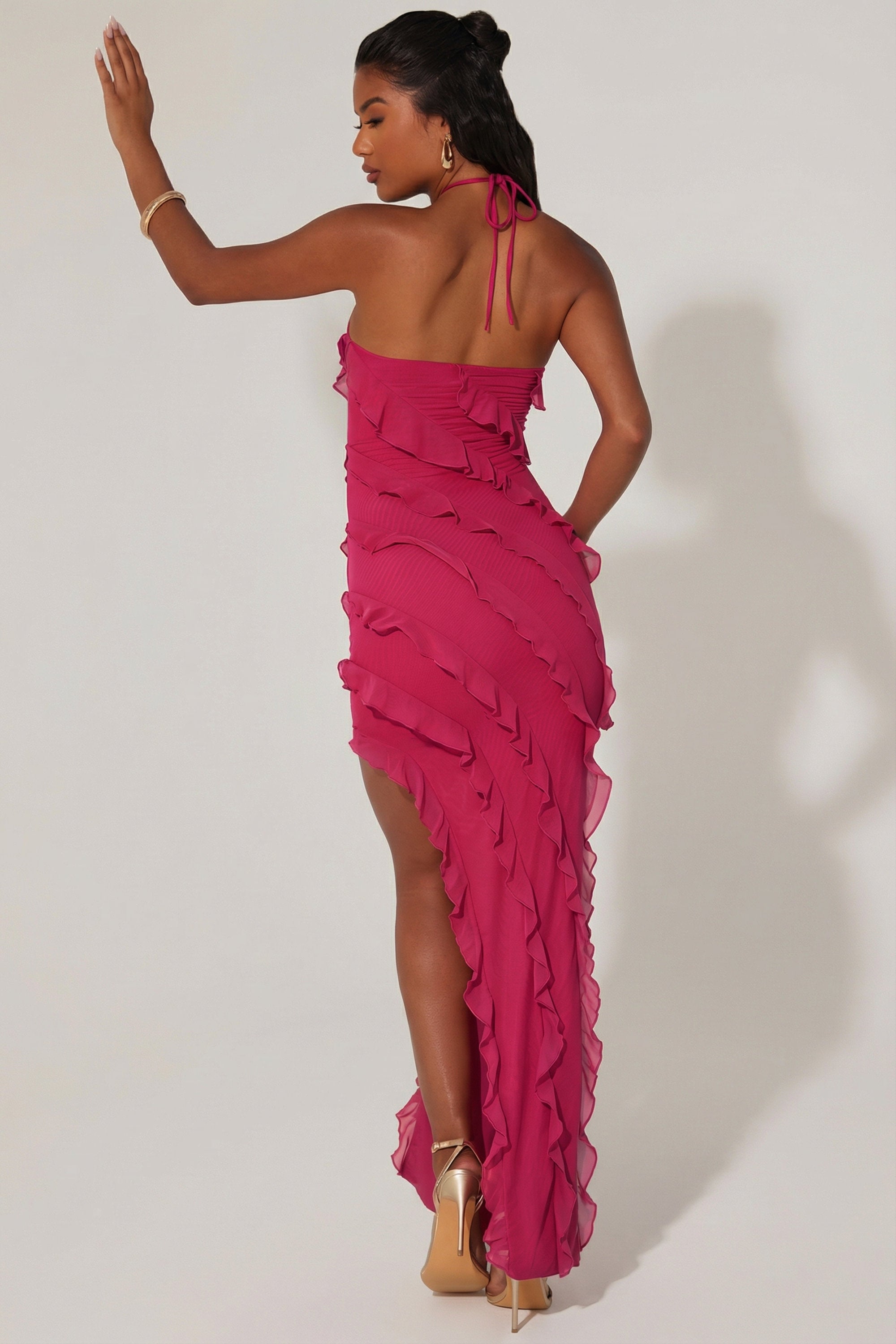 Emilion Embellished Cut Out Mini Dress in Fuchsia