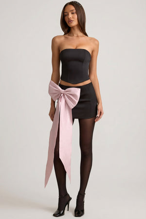 Bow-Detail Low-Rise Mini Skirt in Black