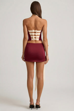 Carola Bow-Detail Low-Rise Mini Skirt in Wine Red | Oh Polly Carola Bow-Detail Low-Rise Mini Skirt in Wine Red | Oh Polly