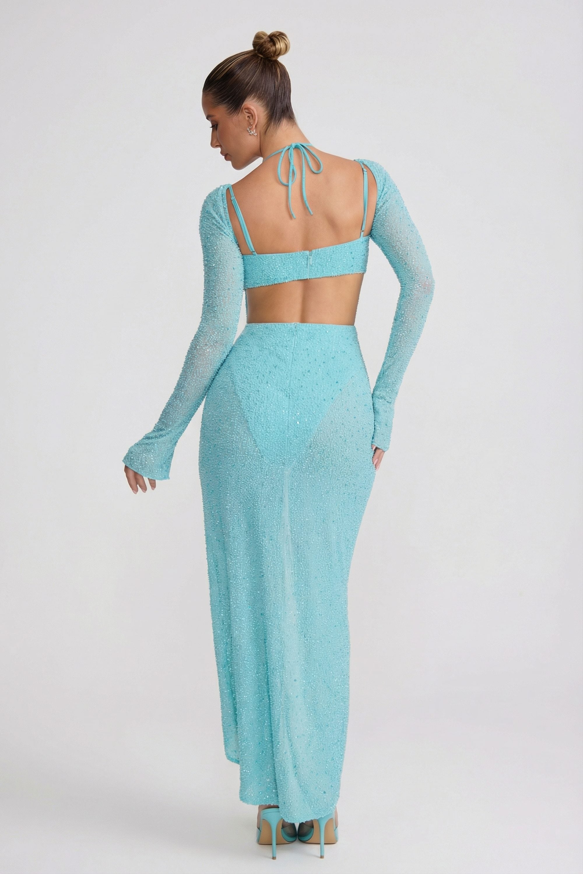 Champel Embellished Cowl Neck Maxi Dress in Aquamarine