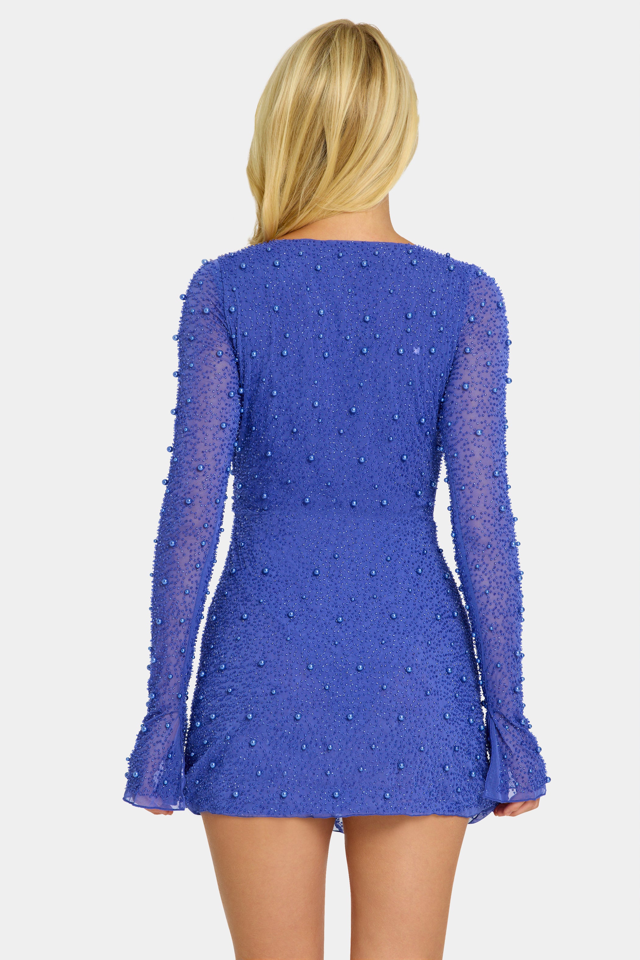 Embellished Wrap Over A-Line Mini Dress in Sapphire