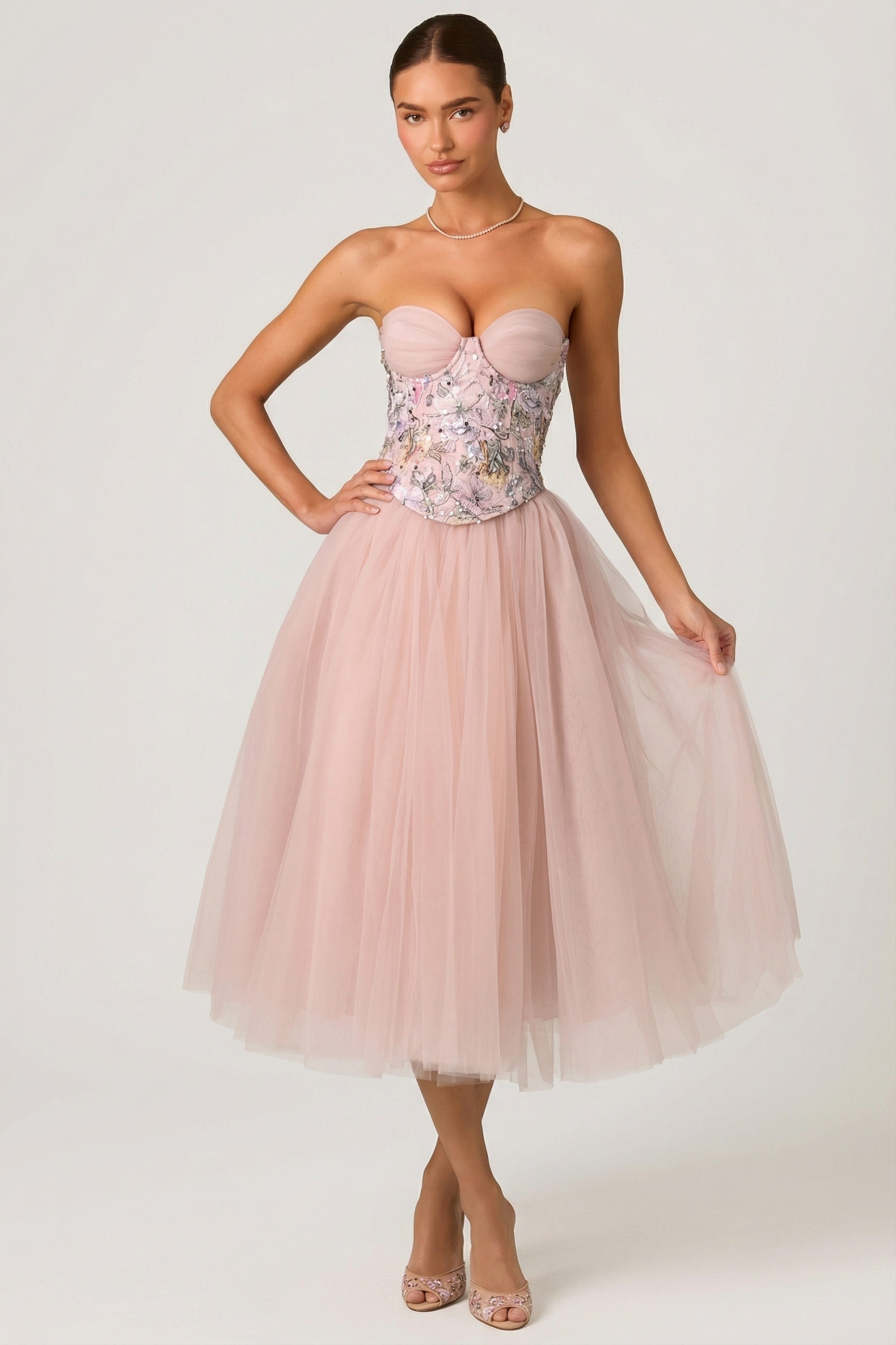 Tulle Corset Midaxi Dress in Dusty Rose - 6 / Regular