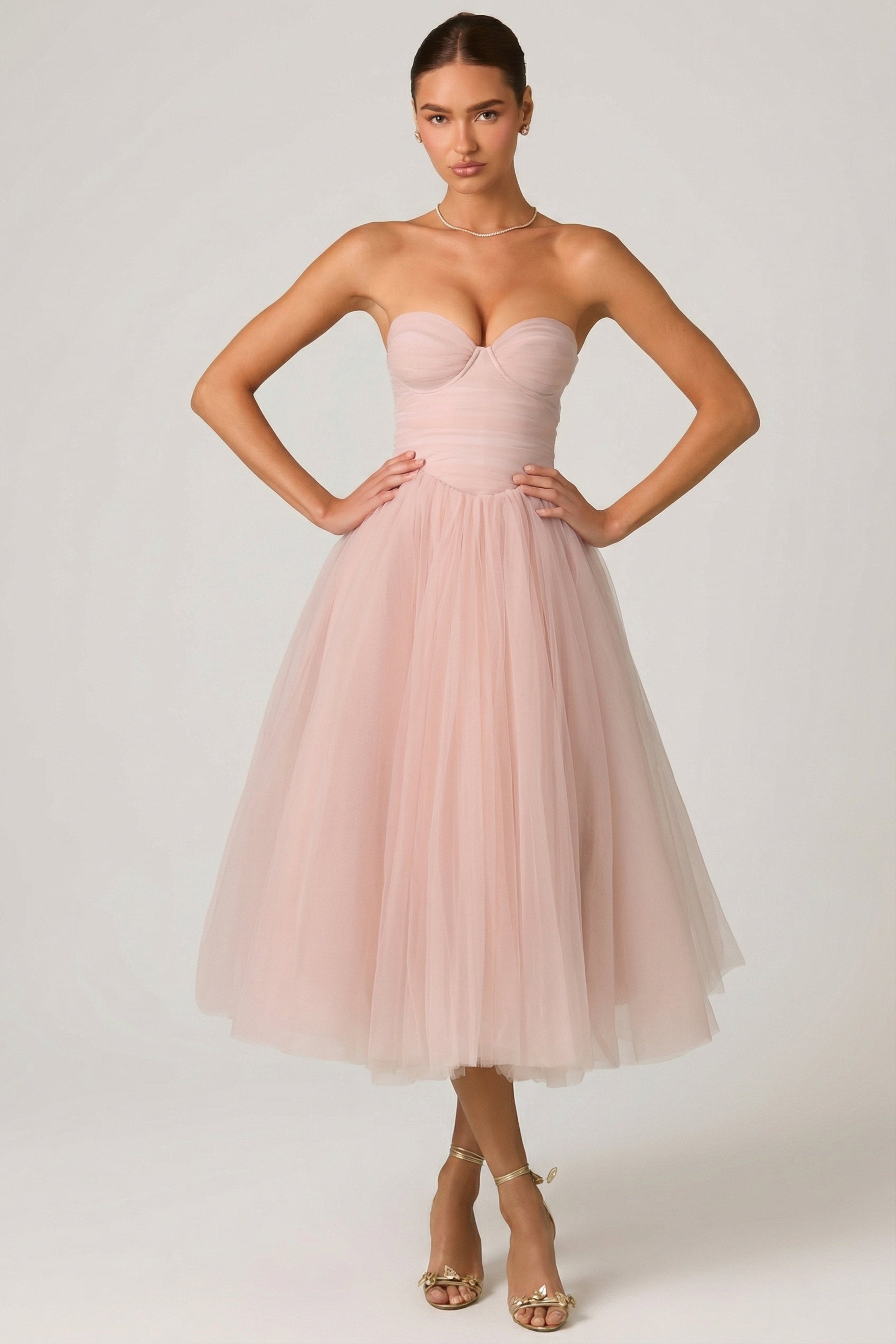 corset dress with tulle Pink A-line line Skirt length from waist Tulle Corset Midaxi Dress in