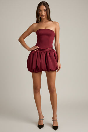 Bubble Hem Mid-Rise Mini Skirt in Wine Red