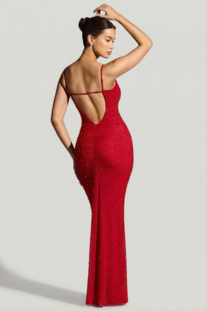 Embellished Plunge Neck Evening Gown in Red - 6 | Oh Polly Embellished Plunge Neck Evening Gown in Red - 6 | Oh Polly