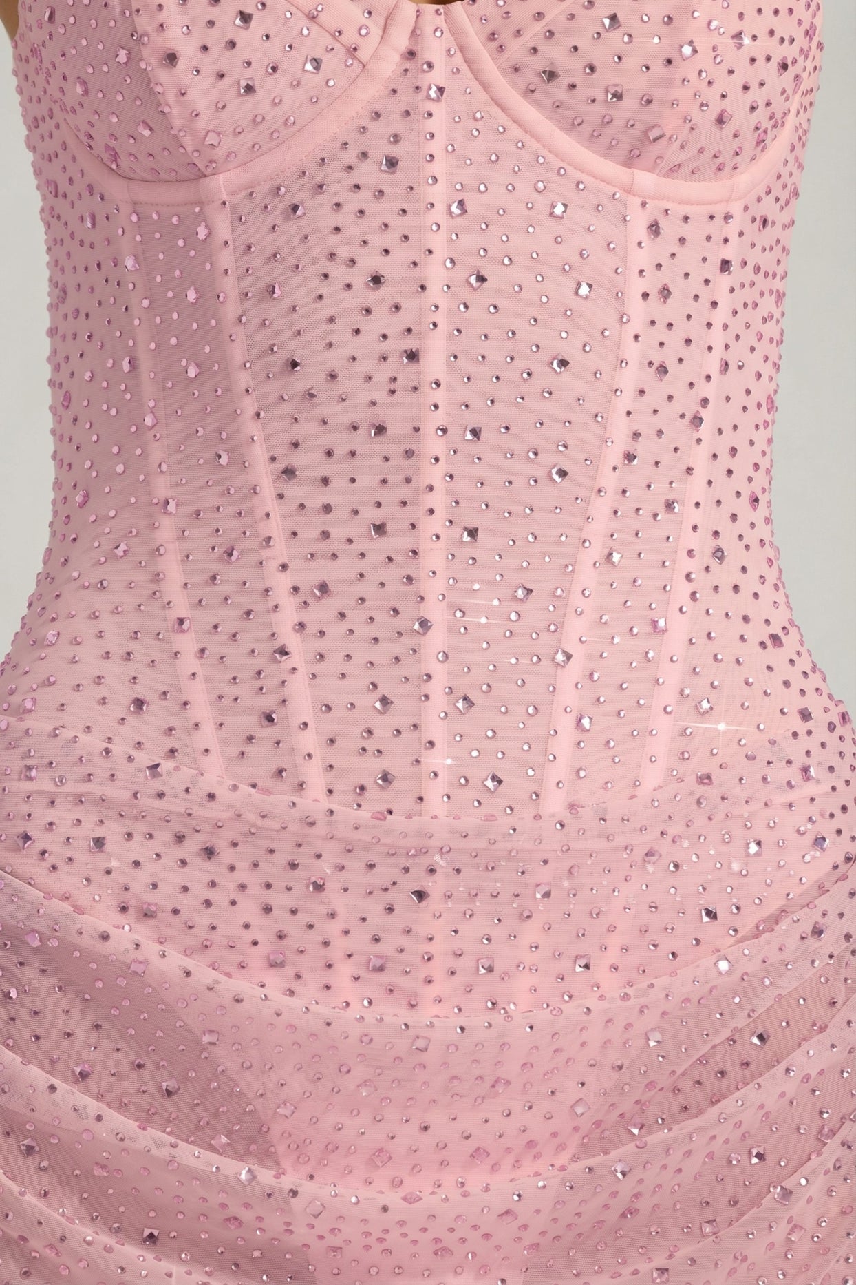 Semi-Sheer Embellished Draped Corset Mini Dress in Pink - 7